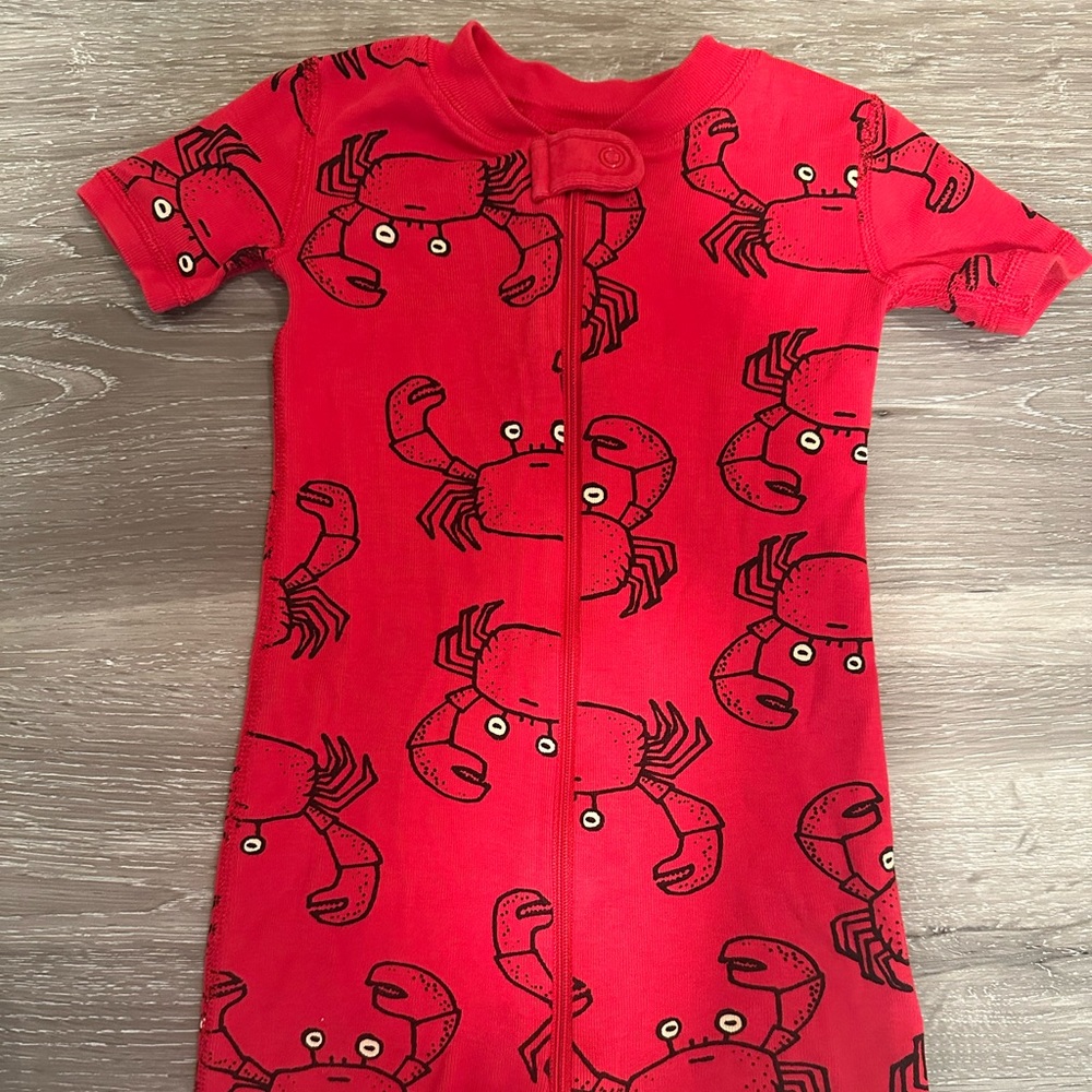 Hanna Andersson Red Crab Zip Short Onesie Pajamas 2T 85cm
